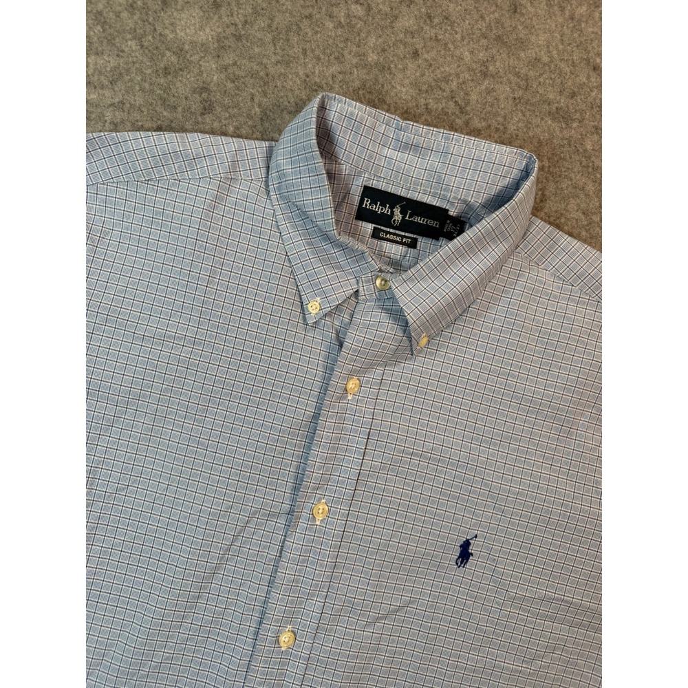 Ralph Lauren Mens Classic Fit Button Down Shirt Blue Micro Check 17 36/37
